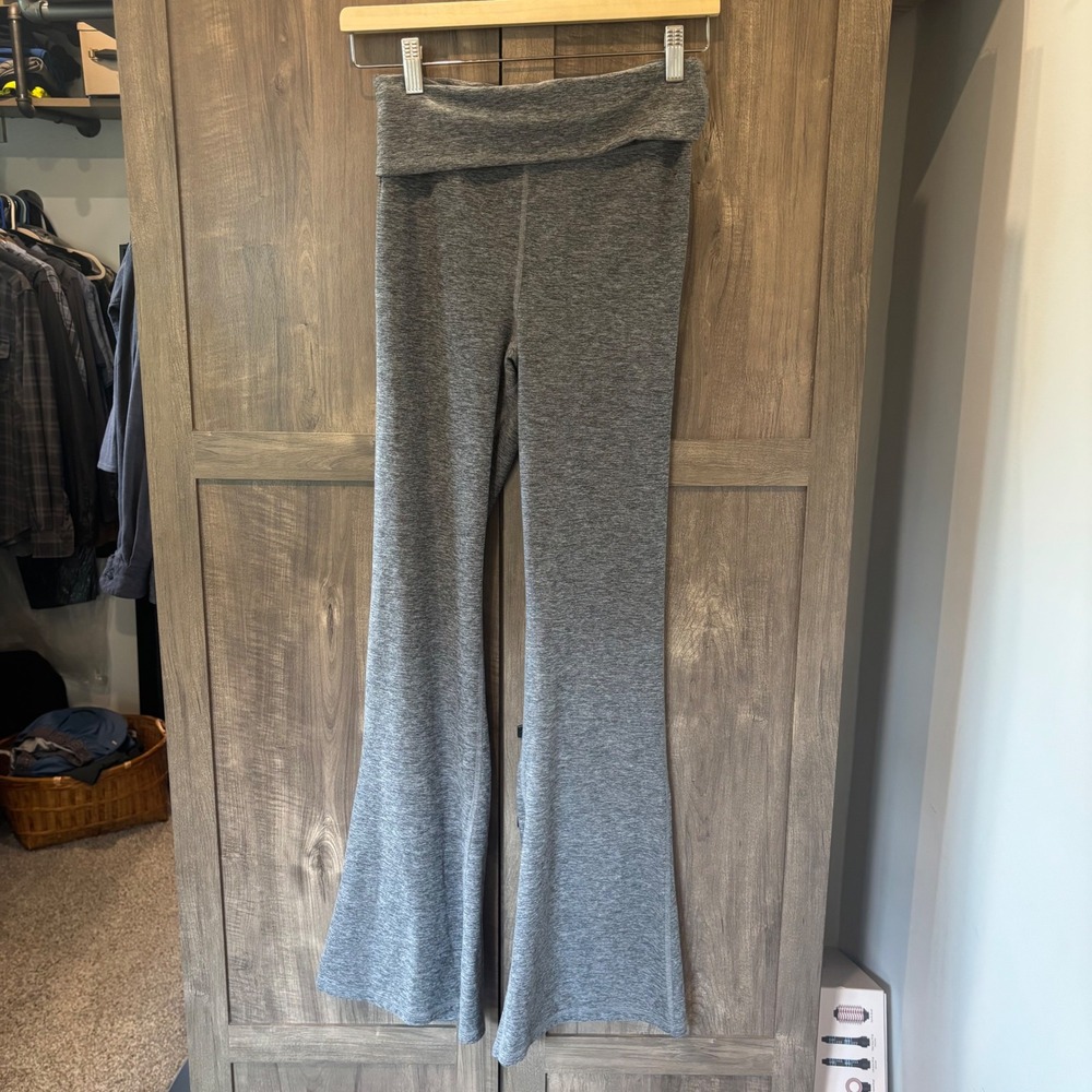 Fabletics Grey Heather Fold Over Waist Flare Yoga Pants Small